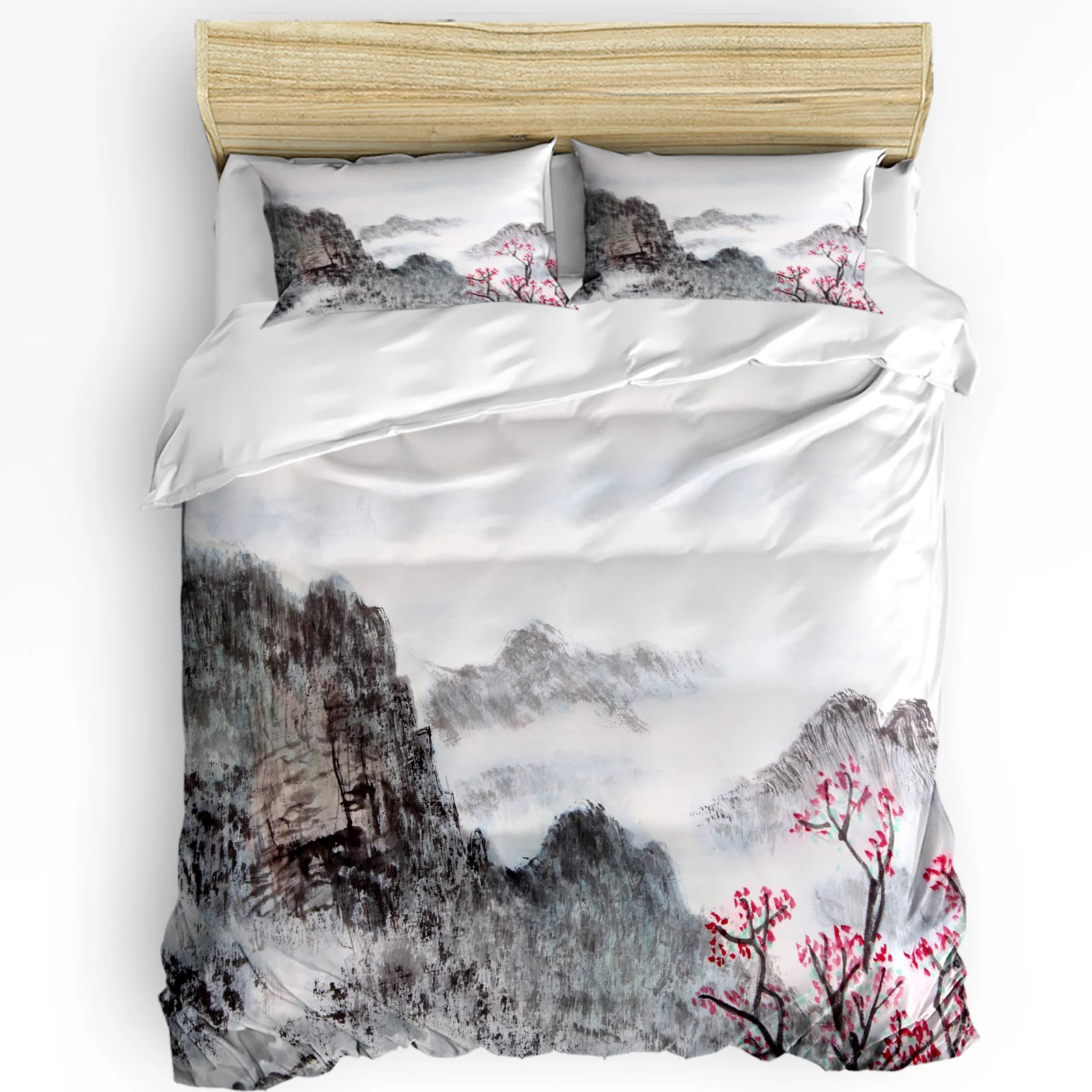 

Chinese Painting Forest Flowers Mountain Bedding Set 3pcs Duvet Cover Pillowcase Quilt Cover Double Bed Set Home Textile