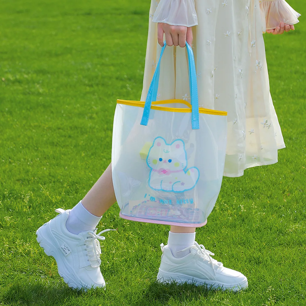 Transparent Handbag Waterproof Clear Beach Bag Girls Travel Storage Bag Women Daily Wash Bags Cute Rabbit Shoulder School Bags 