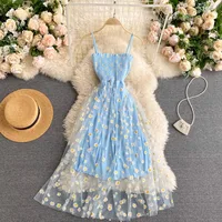 YuooMuoo Women Dress 2026 New Korean Fashion Floral Print Spaghetti Straps Mesh Party Dress Vacation Style Lady Beach Vestidos - Image 4