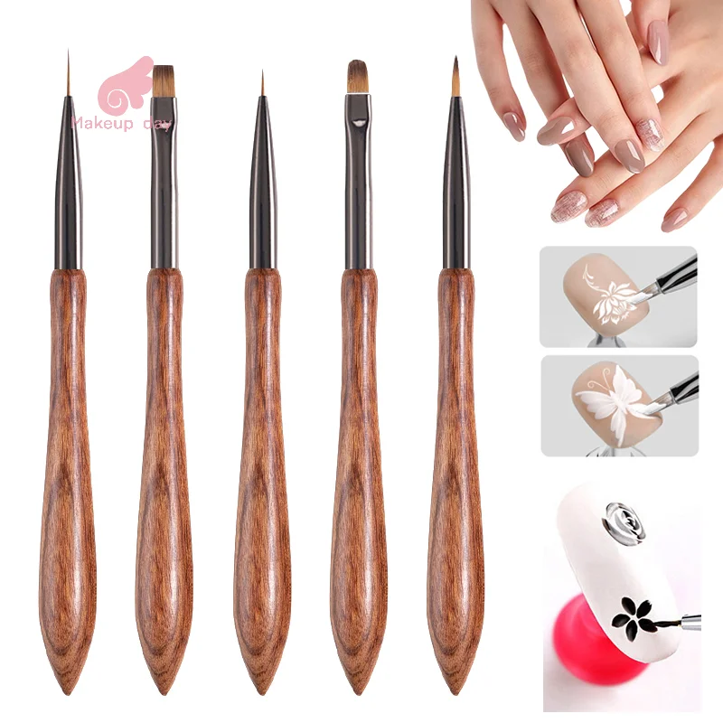 Nail Design Art Line Pen Detail Brush Wooden Handle Nail Construction Painting Brush Extension Drawing Light Therapy Pen