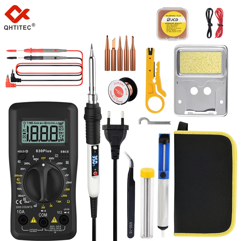 

QHTITEC Digital Multimeter Soldering Iron Set AC/DC Votage Current True RMS Automatic Tester 2000 Counts Ohm Ammeter Multimetro