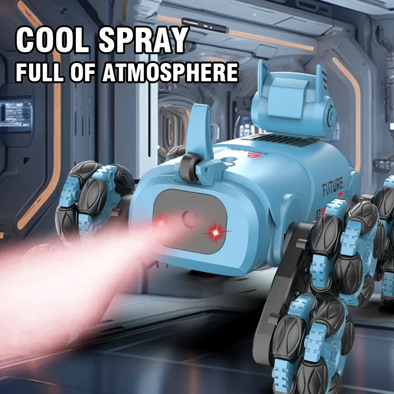 RC Robot Electronic Dog Stunt Dog Light Dual Mode Music Song Drift Rotation Mechanical Dog Spray Control for Kids Adults Toys