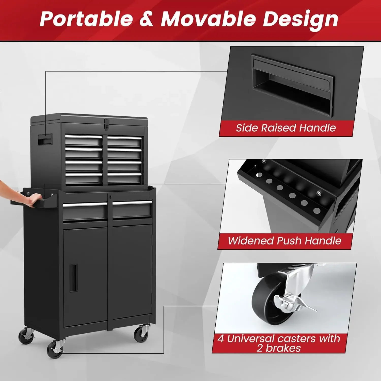 Tool Chest Cabinet Rolling- Heavy Duty Material & Lockable Top-Box & Storage Cabinet for Garage and Workshop - 5-Draw 5