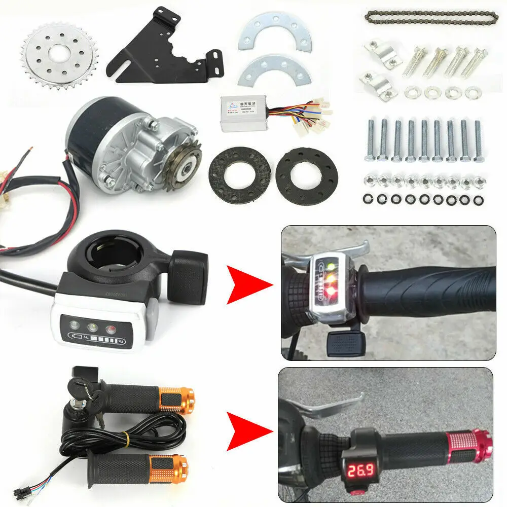 Electric Bicycle Conversion Kit E-Bike Brush Motor Set Left Chain Drive Thumb Digital Display Kit 350W 24 V 36V