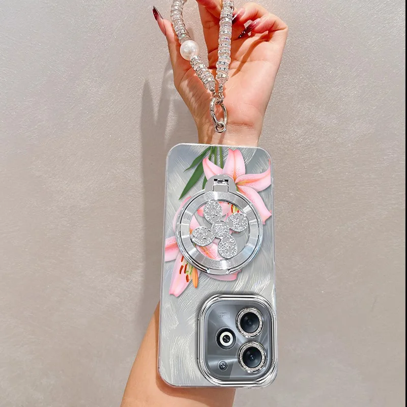 Pink Floral Phone Case Set with Lanyard and Stand – 3 Piece Accessory Collection