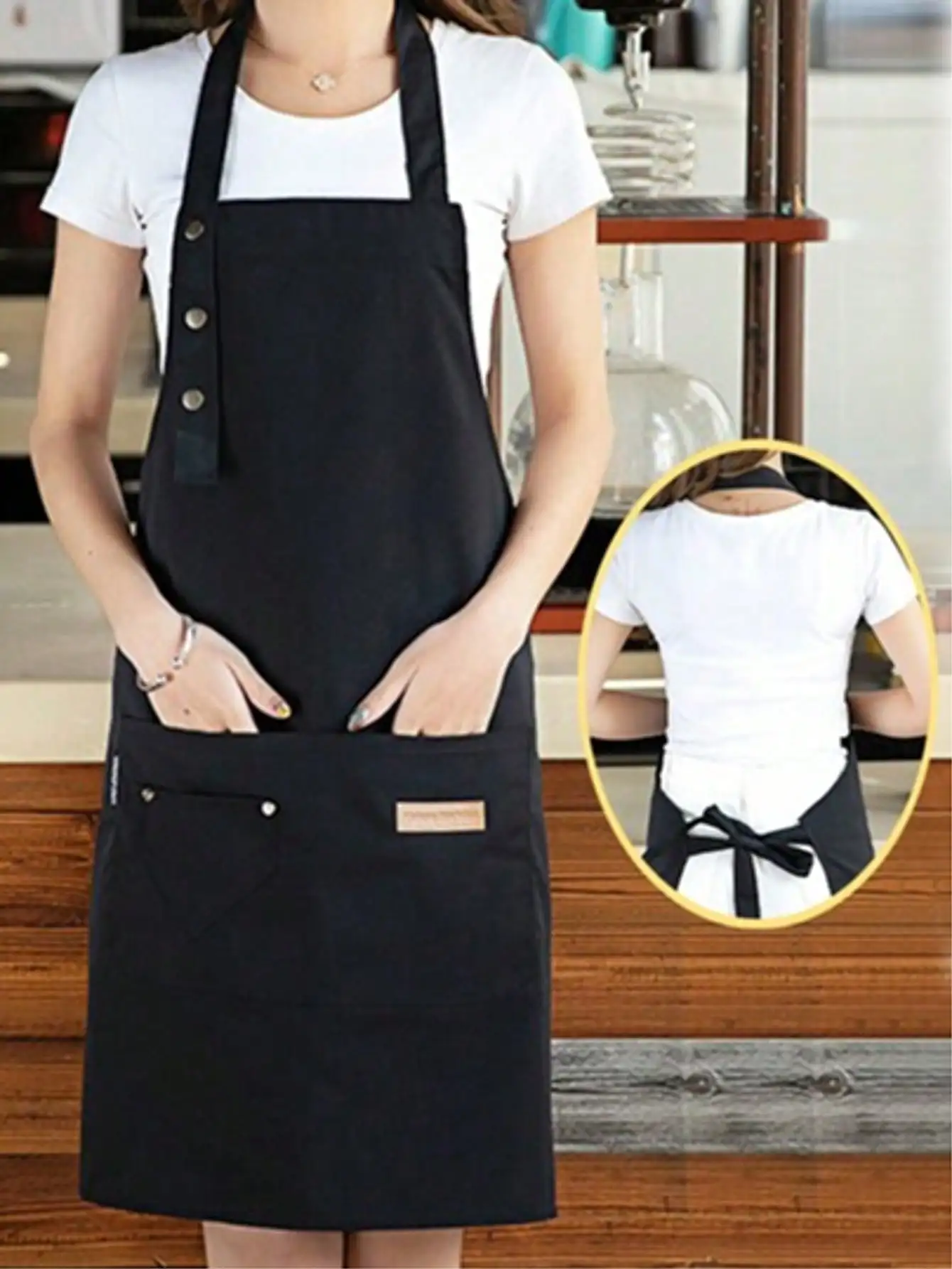 Kitchen Apron 1Pc Waterproof Oil-Proof for Home Use with Pockets Polycotton Stain-Resistant