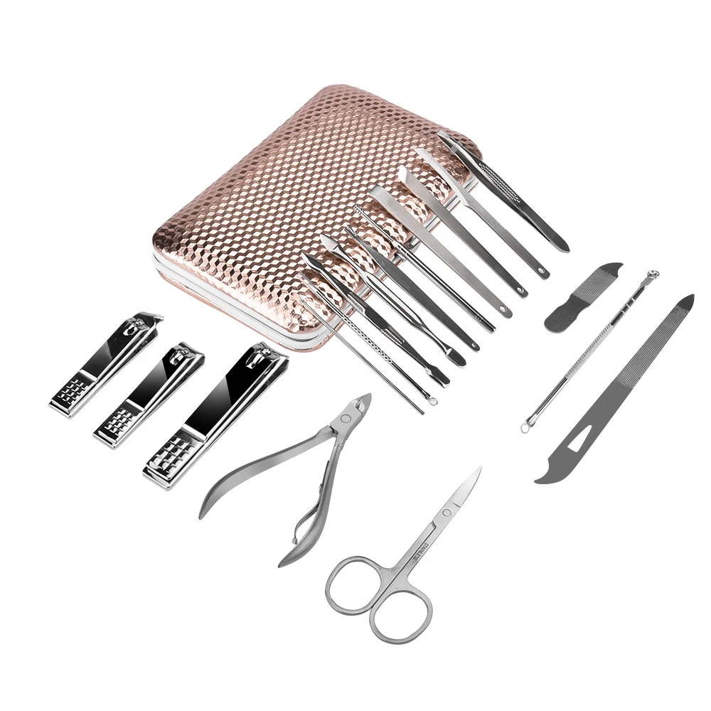 18 in 1 프로 매니큐어 세트 손톱깎이 스테인리스 스틸 페디큐어 큐티클 가위 블랙헤드 여드름 제거 바늘 네일 아트 도구 키트