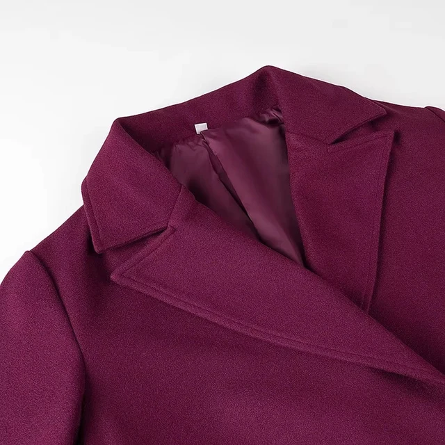 Burgundy Double-Breasted Long Coat 6