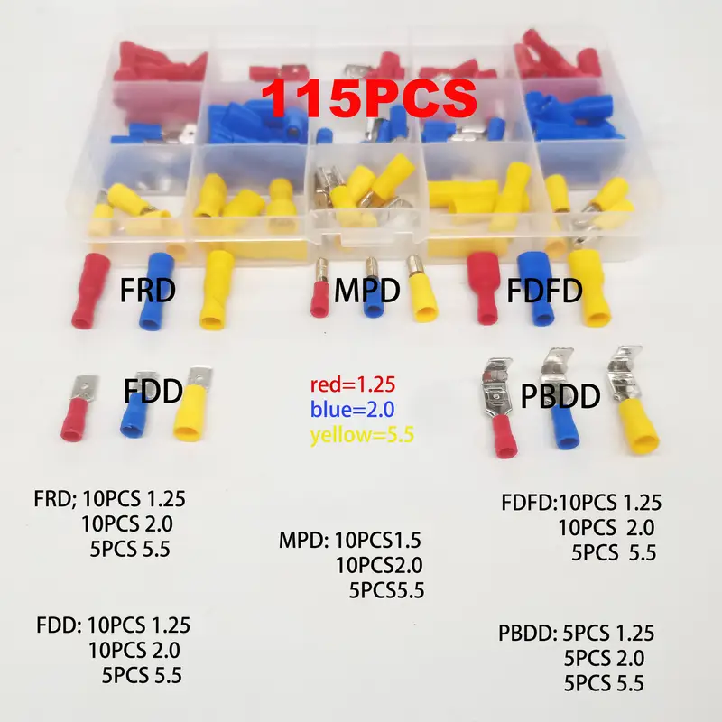 Insulated Cable Connector Electrical Wire Crimp Spade Butt Ring Fork Set Ring Electric Crimp lugs Rolled Terminals Assorted Kit - Image 11
