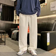 

Man Oversized Pants Elastic Waits Male Trousers Korean Men Casual Wide Leg Pants Solid Color Waffle Streetwear