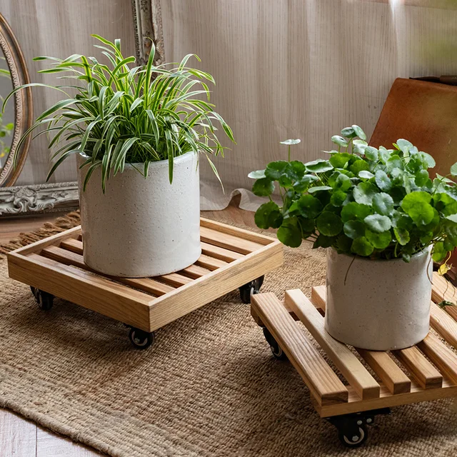 Szilárd Fa Kerekekkel Mobil Tálca Tartály Virágcserapár Tároló Állvány Univerzális Kerék Alap Zamatos Virágállvány Mozgó - Image 3