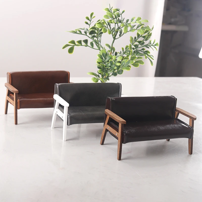 1:12 Dollhouse Miniature Sofa Leather Sofa Single/Double Chair Furniture Model Living Room Decor Toy Doll House Accessories