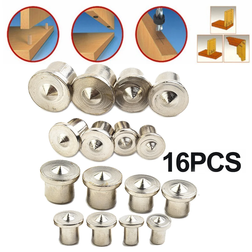 16pcs Dowel Centers Points Wood Timber Marker Hole Tenon Center Set Solid Hollow Locator Wooden Pin Center Punching Accessories