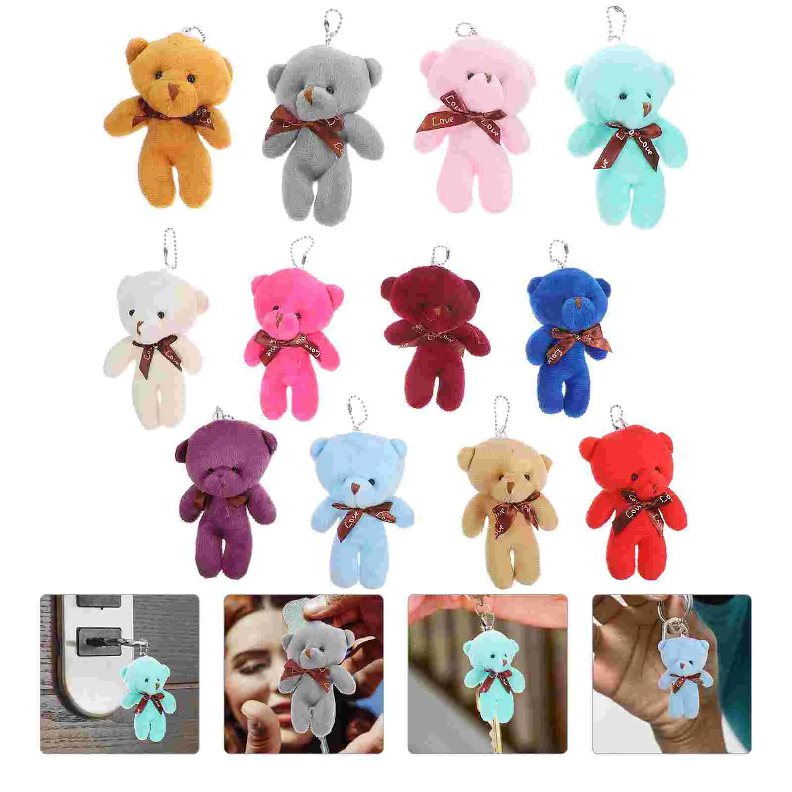 

12 Pcs Hairy Plush Bear Keychain Party Favors Pp Cotton Mini Bears for Baby Shower