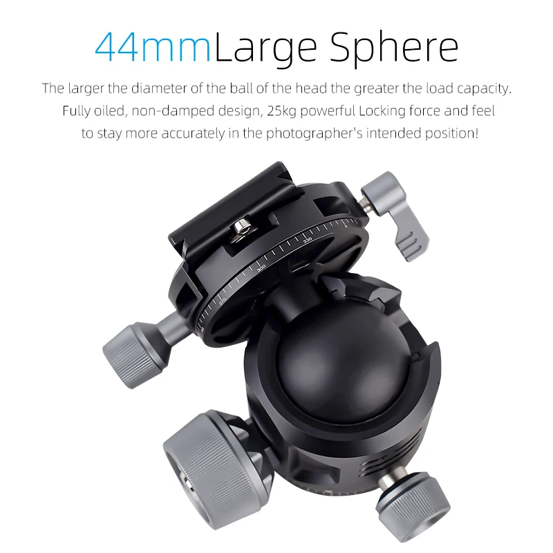 44mm Ball Head Camera Tripod Monopod Mounting Adapter Arca Quick Release Plate Aluminum Alloy Load Bearing 25kg tripod ball head