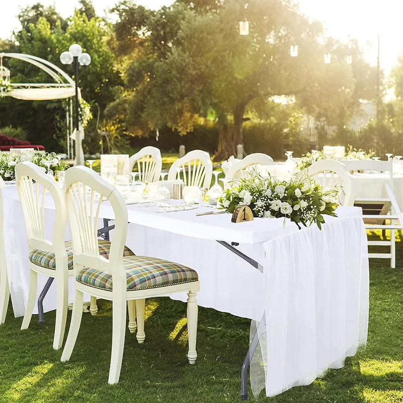 White Table Skirts Chiffon Semi-Sheer Tablecloths for Backyard Weddings Birthday Party Baby Shower Cake Dinner Table Decorations 2