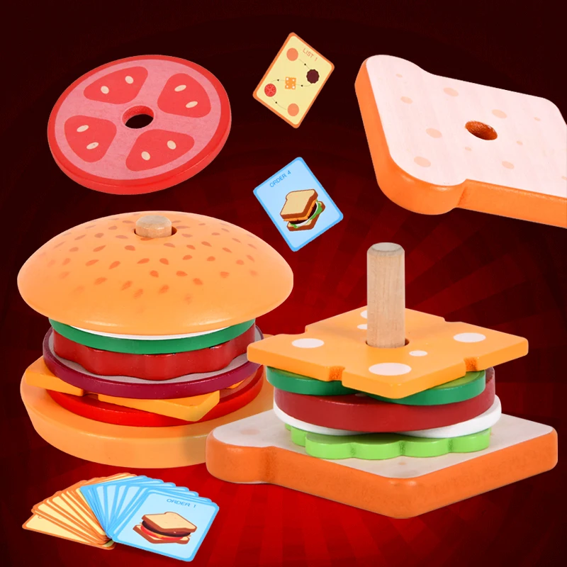 Children's simulation food toys, burgers / sandwiches, sets of columns, assembled matching, play house kitchen / restaurant game 2