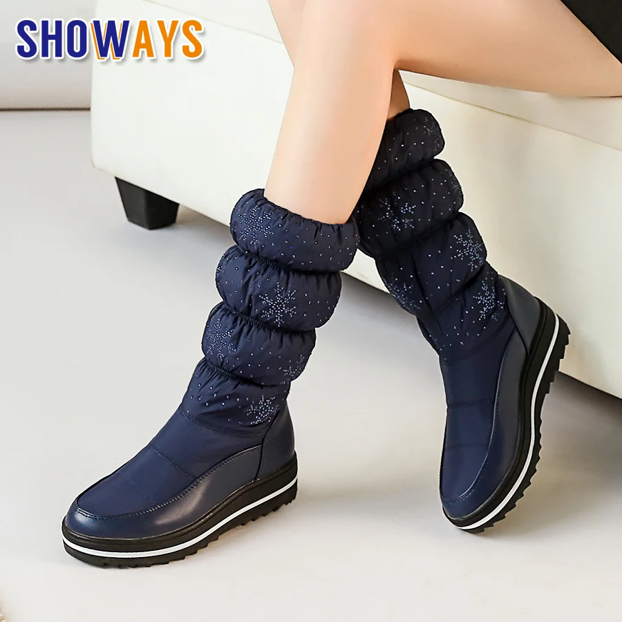 

2024 Winter Women Snow Boots Warm Fur White Black Crystal Flake Down Wedge Platform Flat Heels Casual Travel Lady Mid-calf Boots
