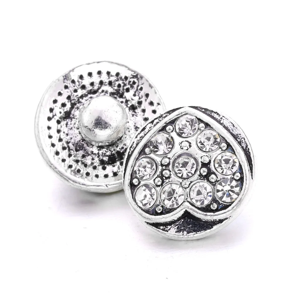 30pcs New Snap Button Jewelry DIY Mini Crystal Heart 12mm Metal Snaps Buttons Charms for Snap Bracelet Earrings Necklace