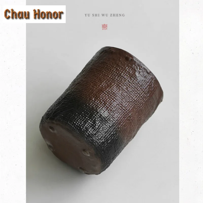 300ml Japanese Woven Textile Burnt Pottery Cola Mug Bubble Teacup Cold Hot Water Jug Household Hand Warmer Mug Tableware Craft