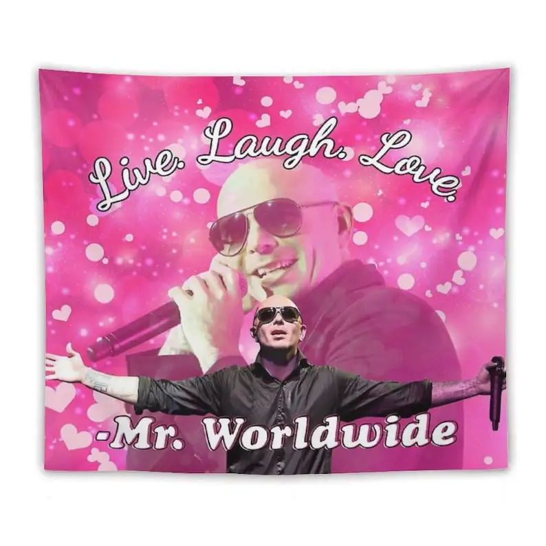 Mr Worldwide Says to Live Laugh Love Tapestry Pitbull Tapestry Poster Boutique Art Wall Hanging for Home Living Room Decor