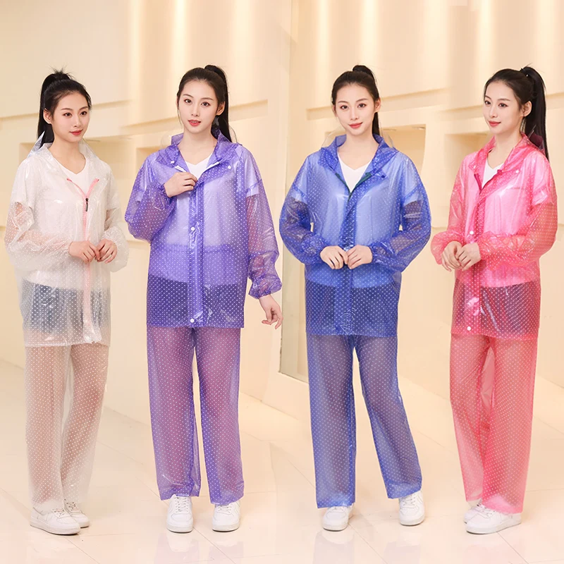 Women's Adult Raincoat And Rainpants Set Full Body Waterproof Outdoor Cam Hiking Tea Piing Fun Split PVC Material