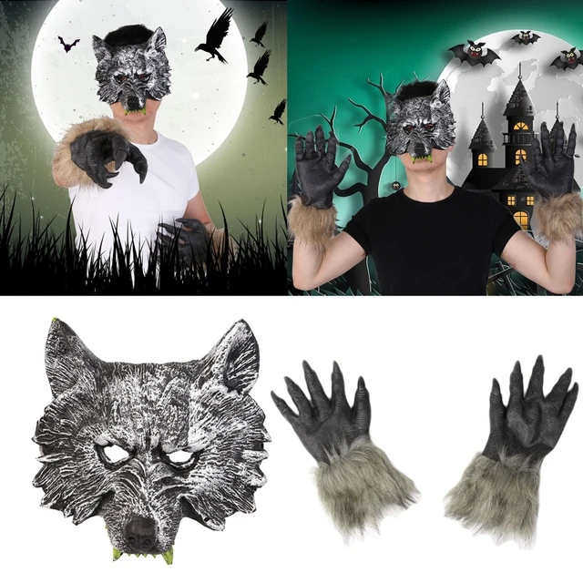 Holloween - Máscara de terror para fiesta, disfraz de hombre lobo, máscara  de cabeza de lobo y garras