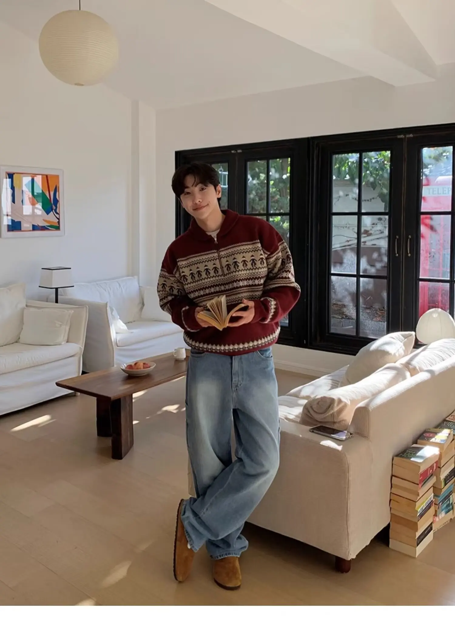 Korean Style Men's Zip up Christmas Y2K Knitwear Pullovers Sweatshirts Striped Knit Turtleneck Sweater For Men Streetwear Jumper