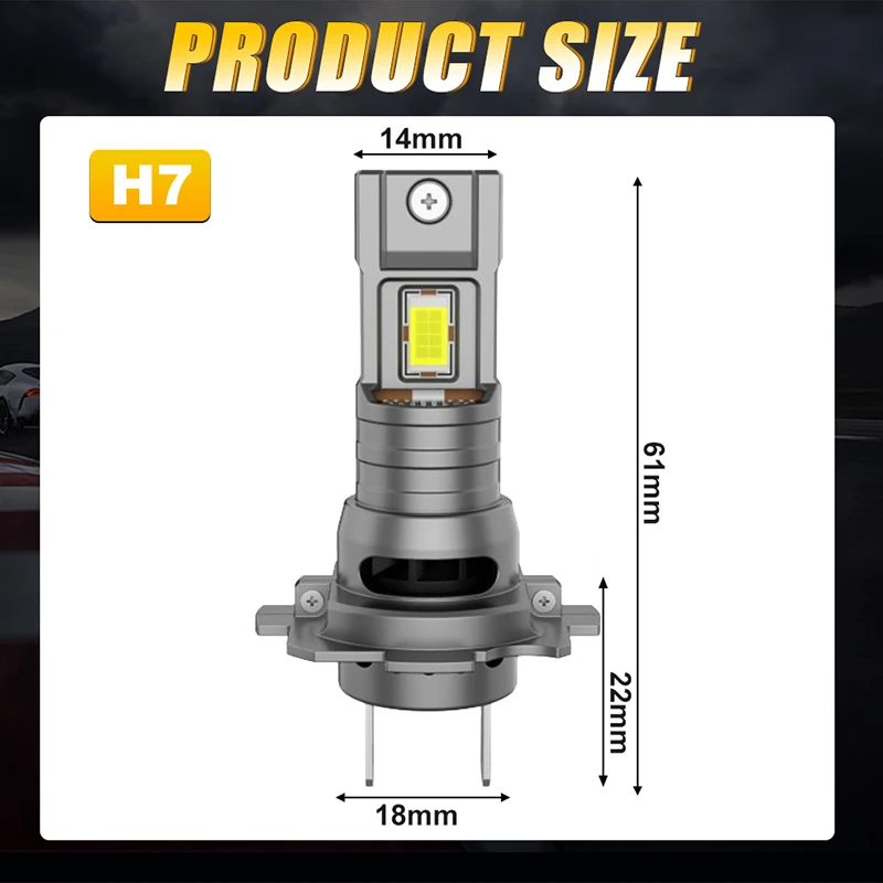 2Pcs Turbo H7 LED Headlight Bulbs 1:1 Size Mini Head Lamp 3580 CSP Wireless H4 9005 9006 Car 6000K White 12V Led Car Lights Led Lights Led Bulbs Led Headlights Led Car Headlights Car Headlamps