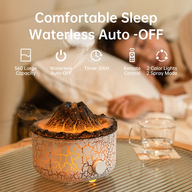 Flame Volcano Aromatherapy Humidifiers Diffuser With Colored Lights 560ml Ultrasonic Essential Oils Diffuser With Remote Control 3