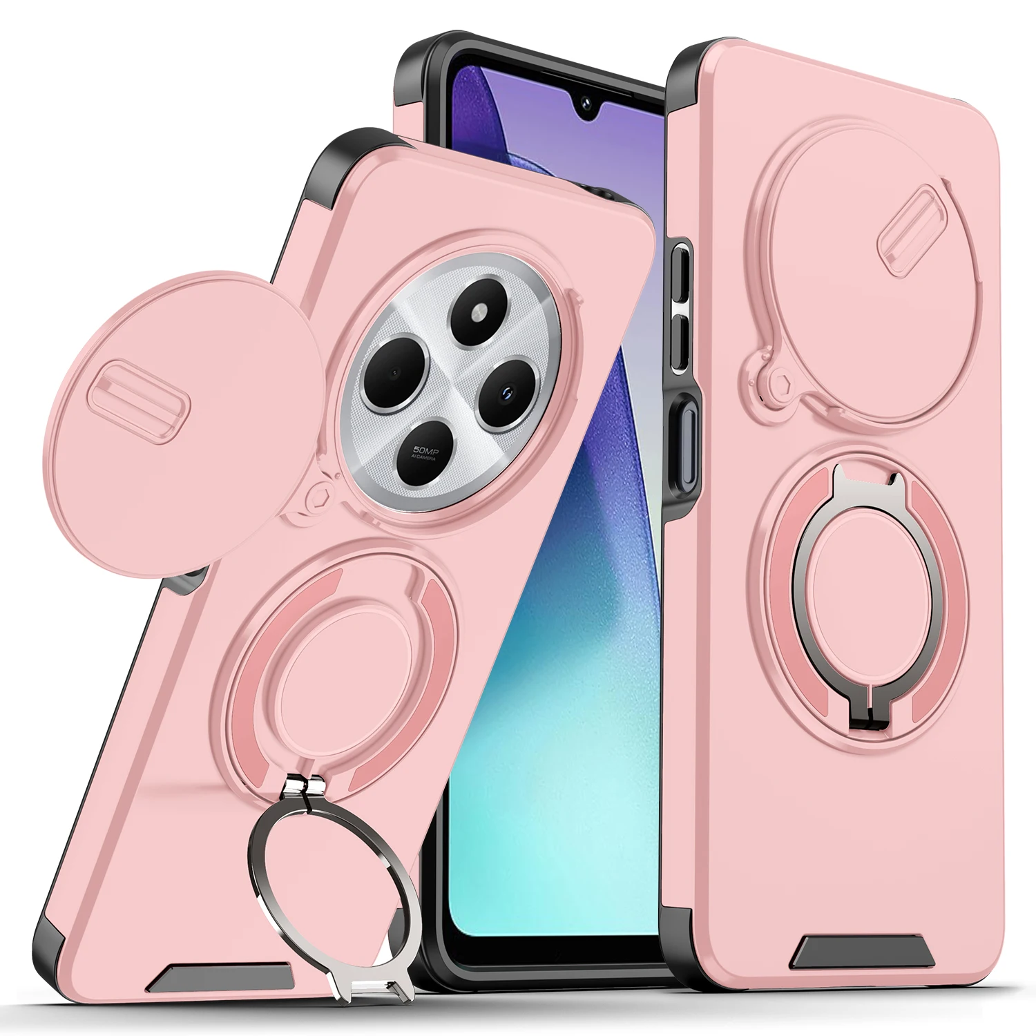 Enhanced Armor Case with Slide Lens Protection and Magnetic Ring Holder