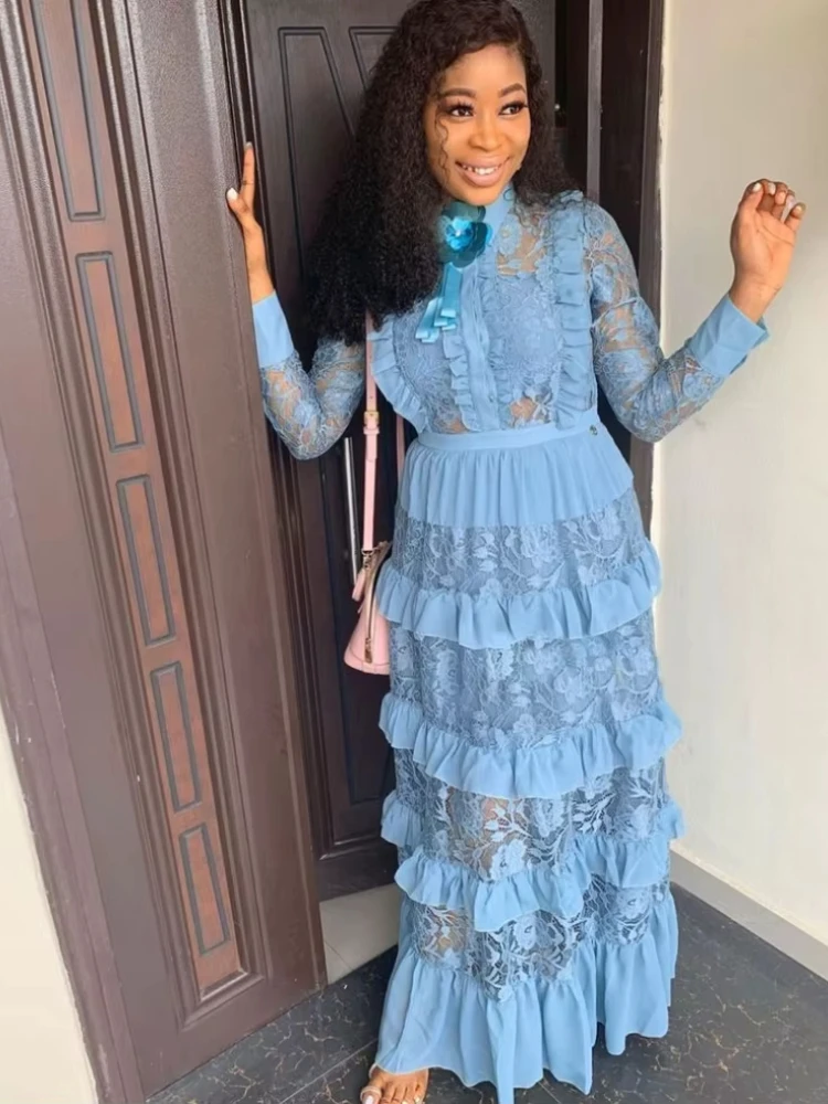 chinese dress ladies Ankara Patchwork/Codlace Long Dress