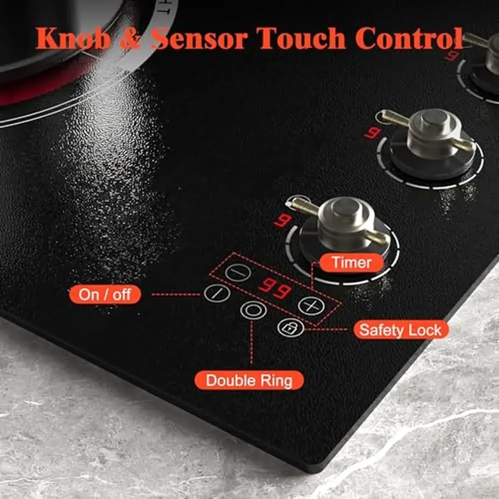 30" Electric Ceramic Cooktop 4 Burner Built-in Stove Top Touch Knob Control 6700W Child Lock 4