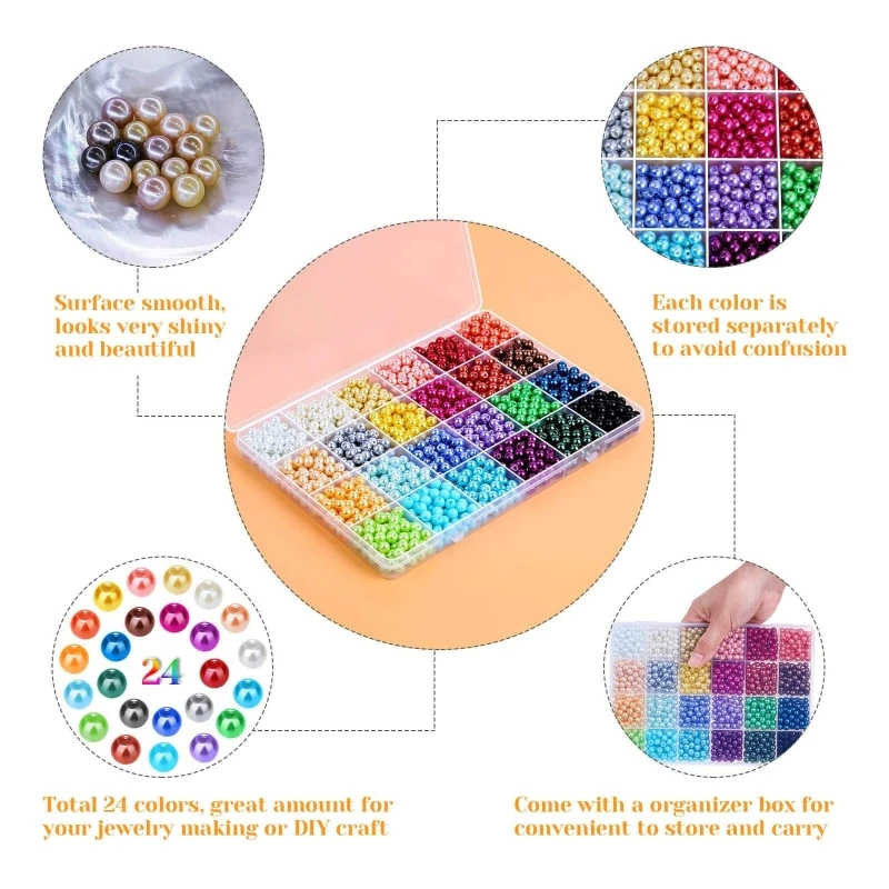 1680x Pearl Beads for Jewelry Making DIY Handmade Art Craft Set 6mm 24 Colors Bracelet Making Crafts for Her Women