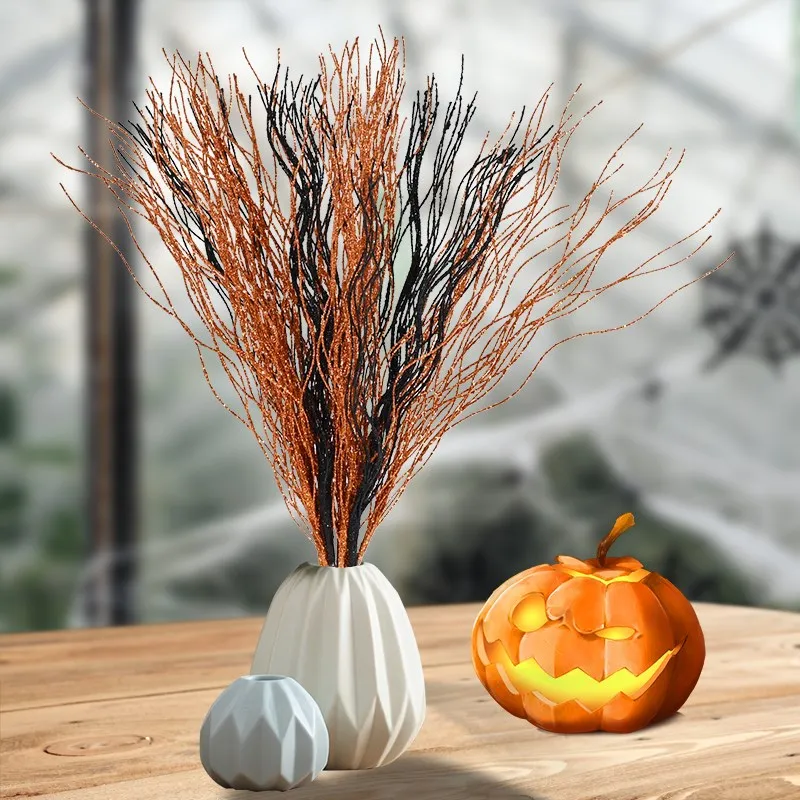 5pc Halloween Decoration Christmas Tree Glitter Branches Artificial Flowers for Home Fake Flowers Xmas Ornaments New Year Party