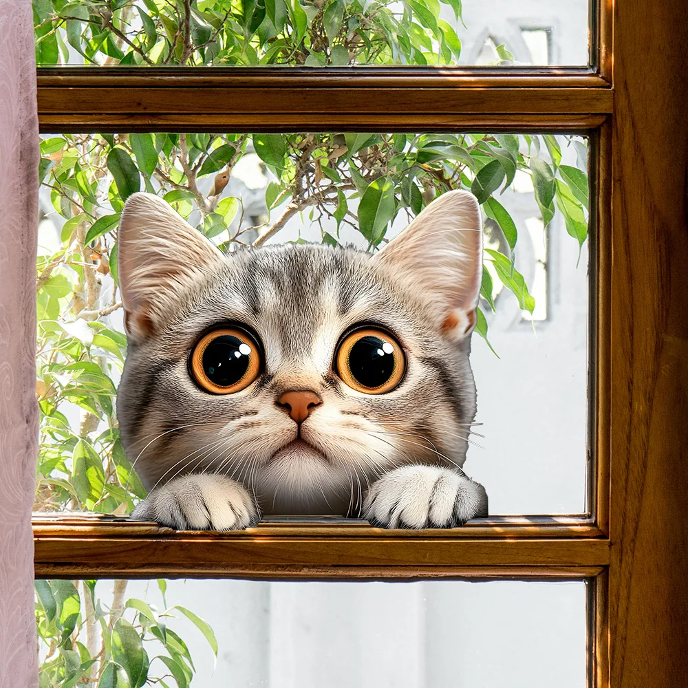 Cartoon Cat Balcony Static Film for Windows Stickers Home Decoration Removable Wall Art Mural Decal