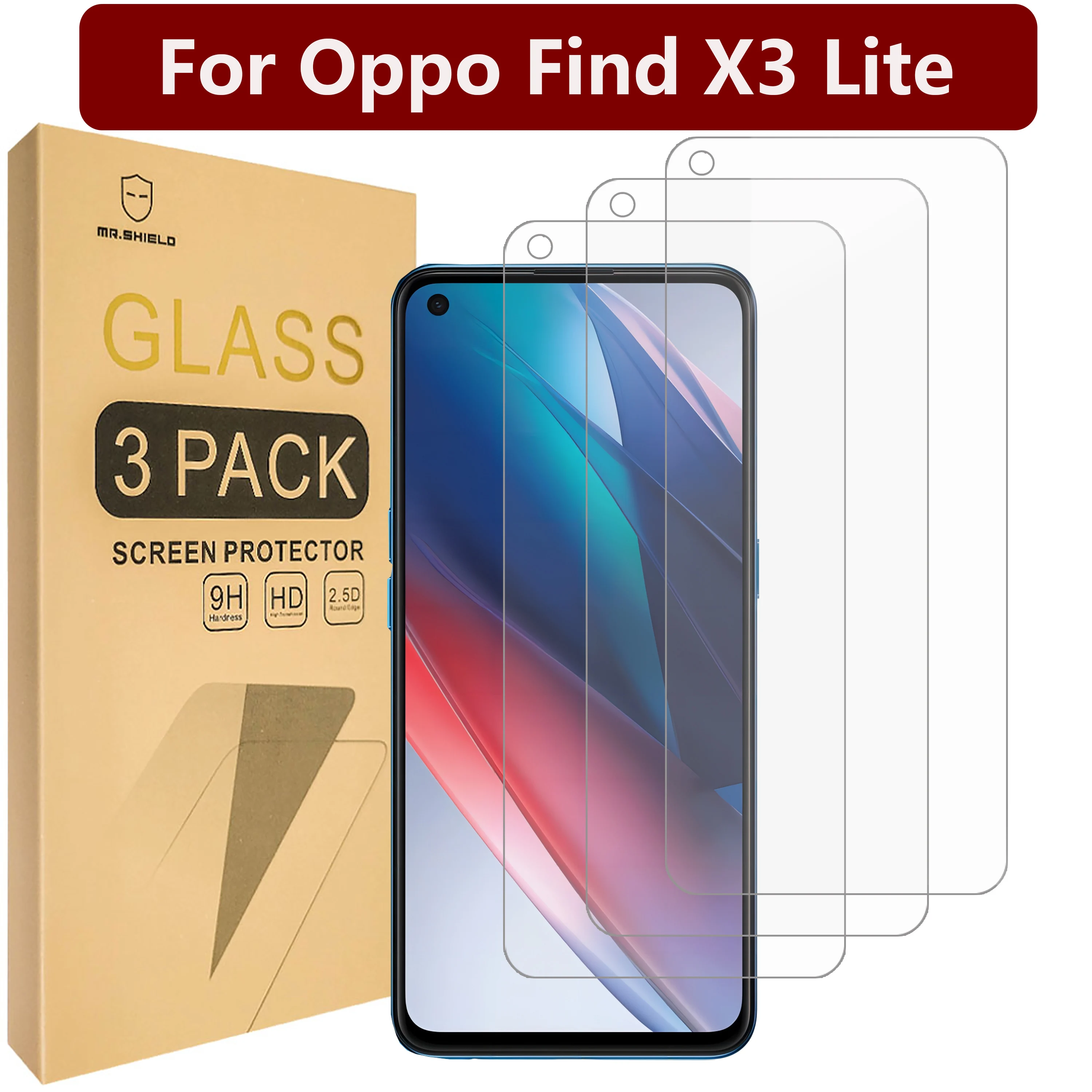 

Mr.Shield [3-Pack] Screen Protector For Oppo Find X3 Lite [Tempered Glass] [Japan Glass with 9H Hardness] Screen Protector