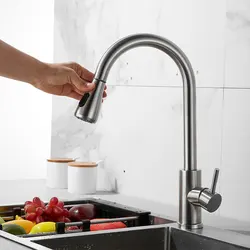 Kitchen Faucets Stainless Steel Mixer Single Hole Pull Out Spout Hot and Cold Tap Kitchen Sink Mixer Tap Stream Sprayer Head Tap