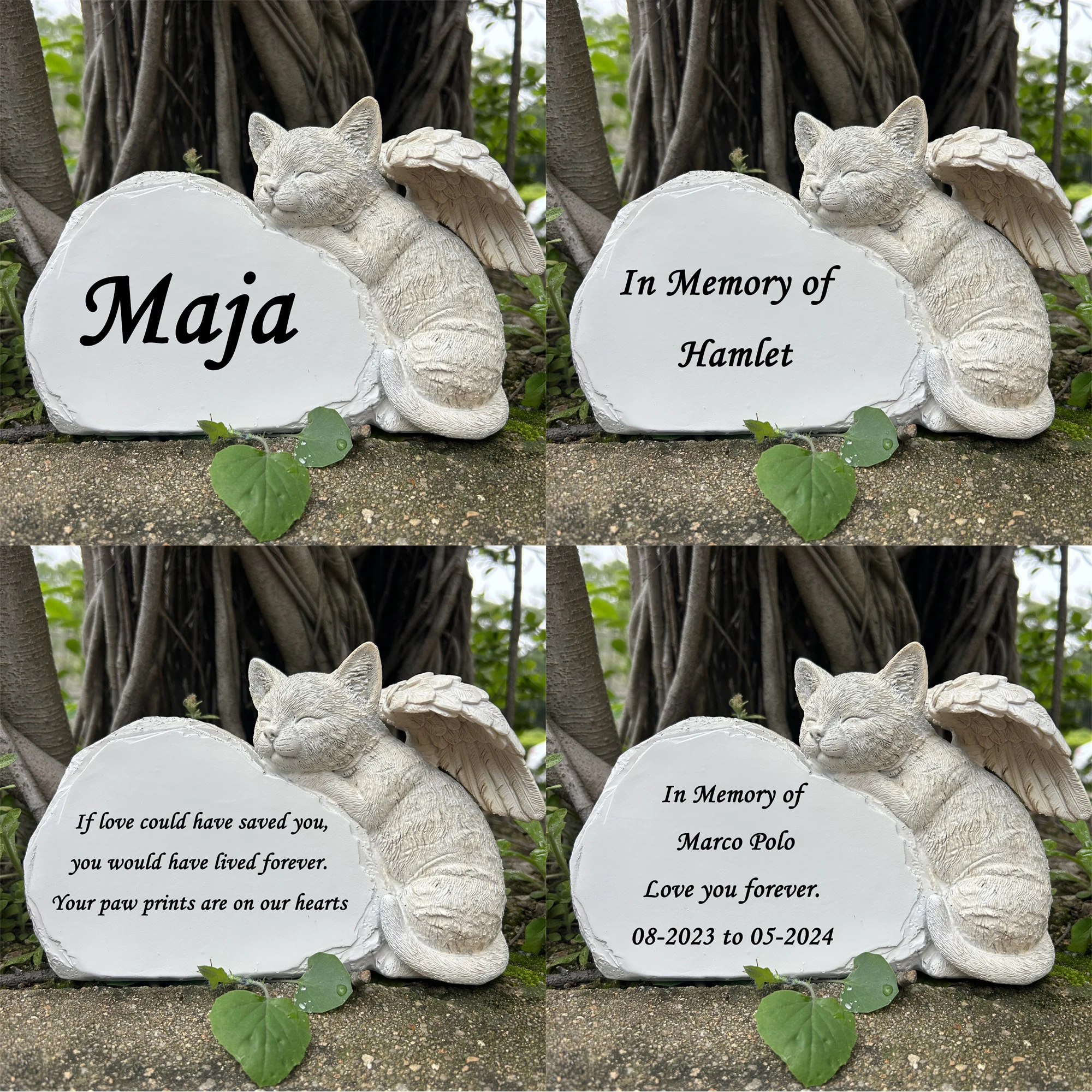 Personalized Cat Angel Memorial Garden Statue Engraved Pet Cat Memorial Stone Cat Grave Marker Any Word