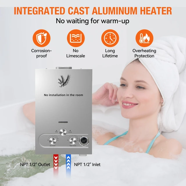    Chauffe-eau instantané mural au gaz GPL SIHAO 8L 16KW, affichage LED, équipement d'eau chaude instantanée pour douche et cuisine 8 1