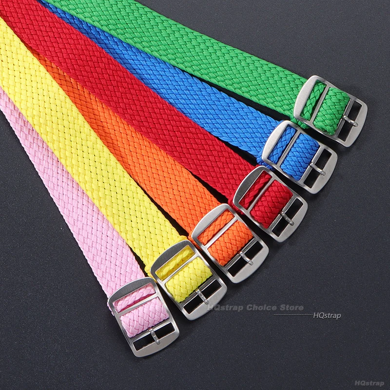 Premium Perlon Woven Nylon Watchband Strap – Adjustable Fabric Bracelet with Buckle for Men & Women, Black & Blue Options