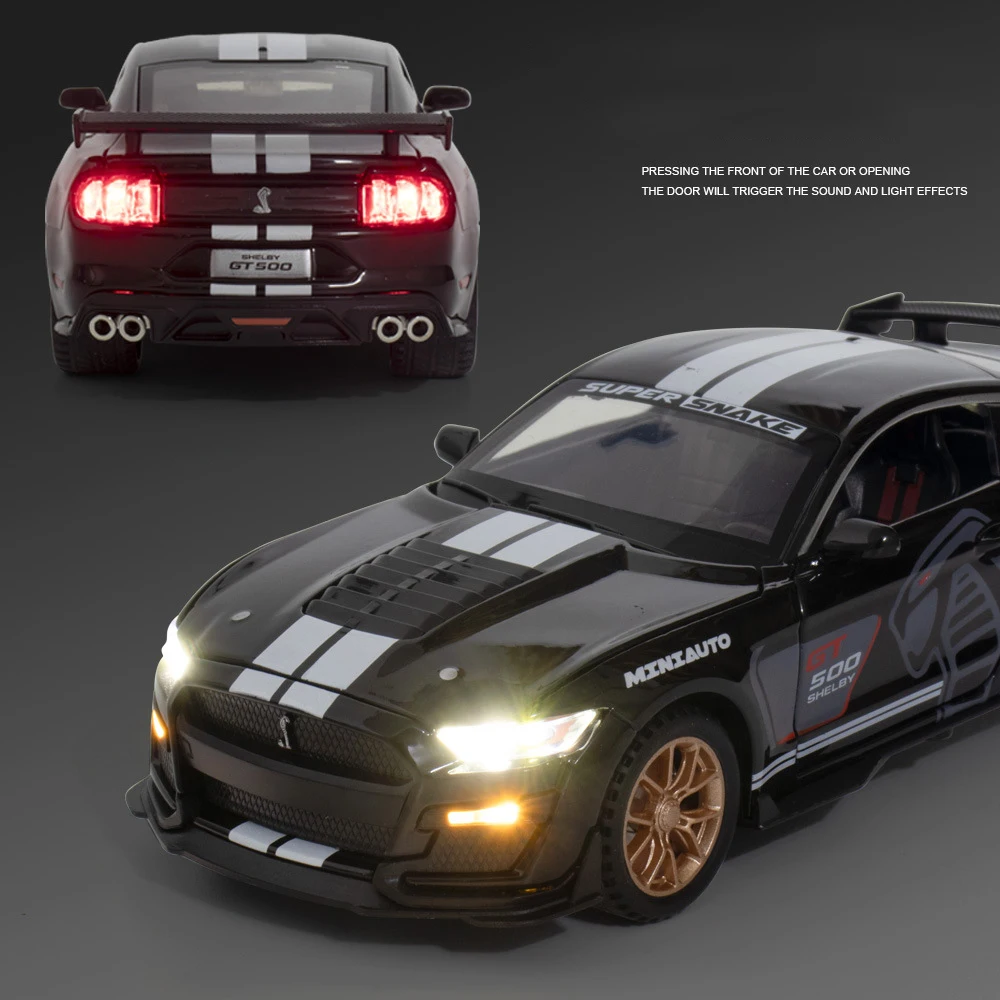 1:32 Ford Mustang Shelby GT500 Alloy Muscle Car Model Sound and Light Pull Back Children's Toy Collectibles Birthday gift 2