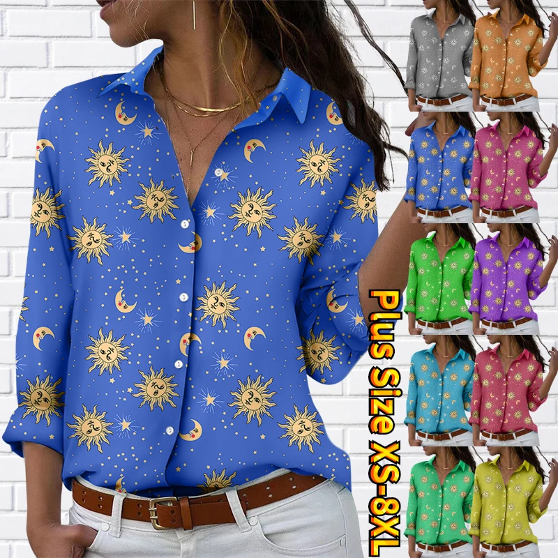 

2022 New Autumn Winter Women's Vintage Elegance Tops V-Neck New Design Printing Long Sleeves Everyday Sexy Loose Button Blouses