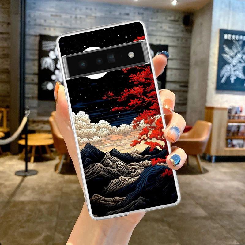 Vibrant Landscape Art Shockproof Silicone Phone Case with Transparent Shell