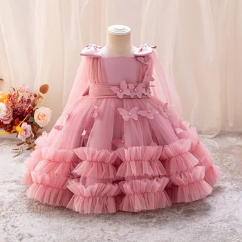 Girls  princess dress 1-5 Y baby Girls wedding sleeveless three-dimensional butterfly mesh carnival birthday party evening dress 1
