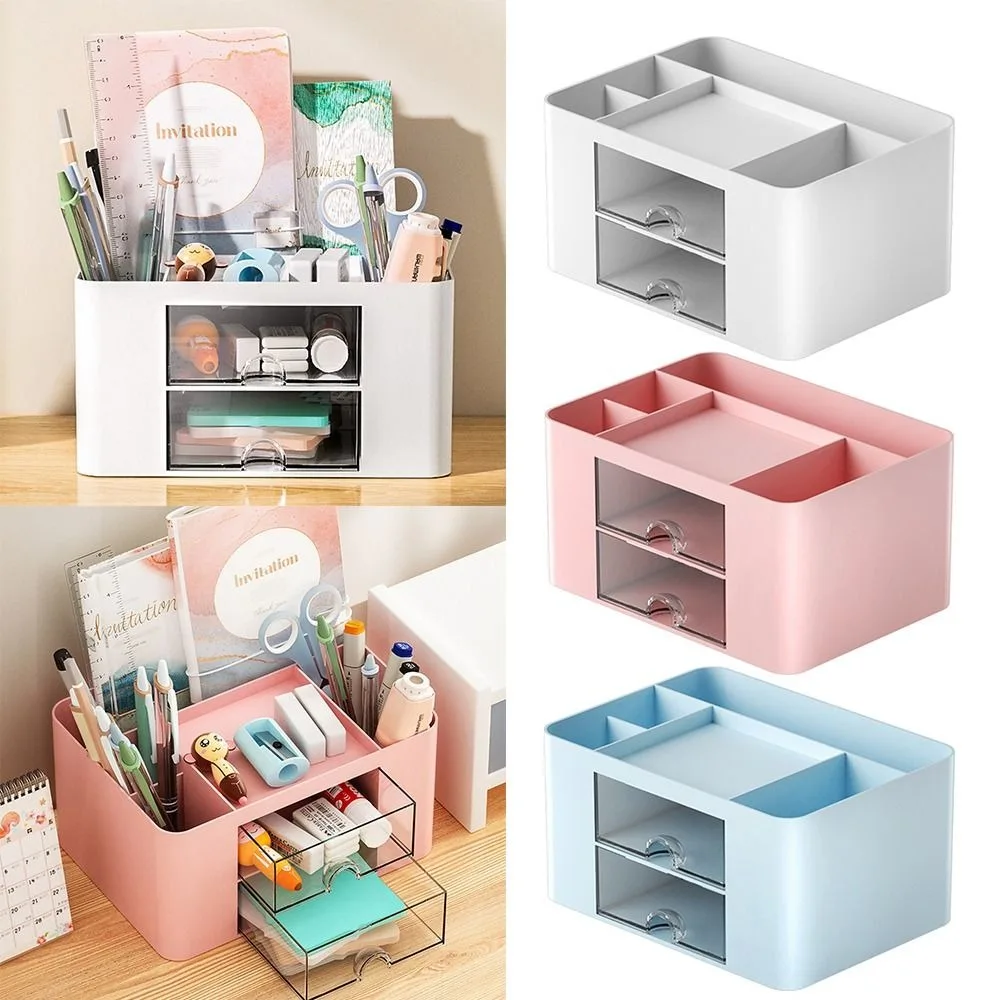 With Drawers Stationery Storage Box Multifunction Large Capacity Desktop Storage Case PSHIPS Solid Color Makeup Organizer