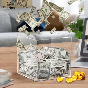Piggy Bank That Can't Be Opened Can Be DIY Piggy Bank Clear Transparent Acrylic Cube Piggy Bank Durable Money-saving Coin Jar