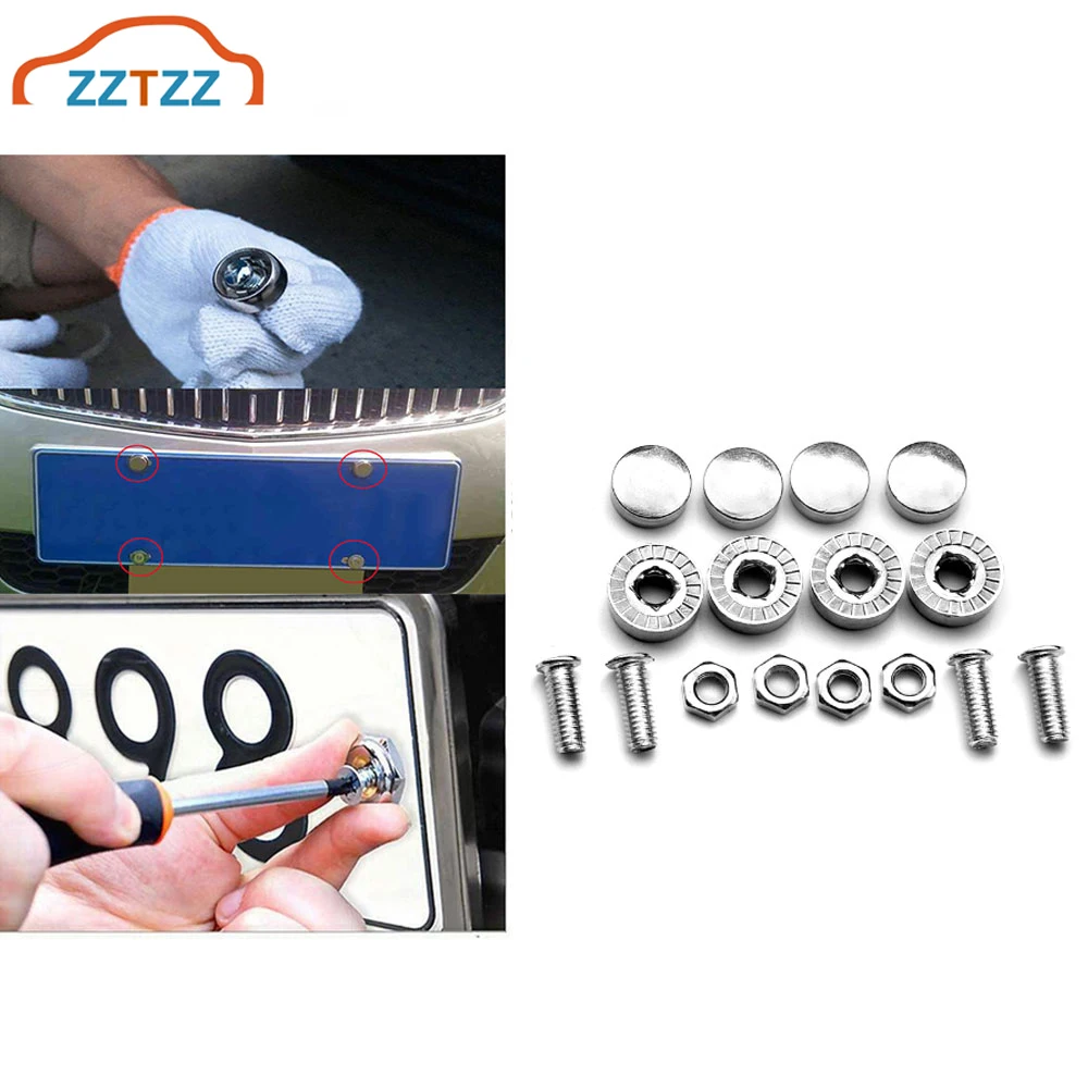 Anti Theft License Plate Screws for Front and Back License Plates and Plate Frames or Covers-Rust Proof Steel Hardware auto fasteners car screws