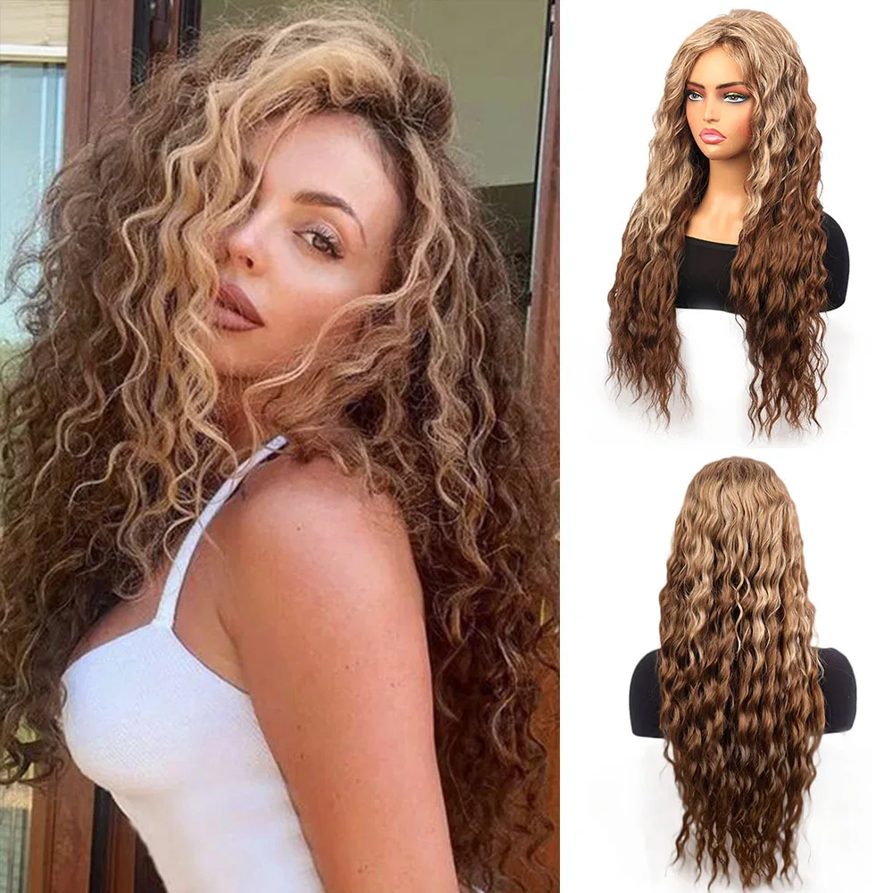 

Длинный кудрявый парик термостойкие синтетические волосы коричневый смешанный блонд волнистый кудрявый парик для женщин мягкие пушистые волосы парящий парик косплей