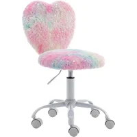 Desk Chair Faux Fur Study Chair for Teenage Girls, Adjustable Heart Shaped Kids Vanity Chair for Bedroom Reading Living Room 1